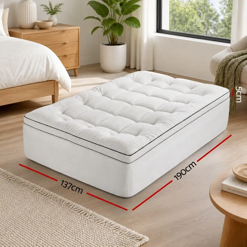 Double Mattress Topper 5cm Pillowtop Coral Fleece Hollow Fiber