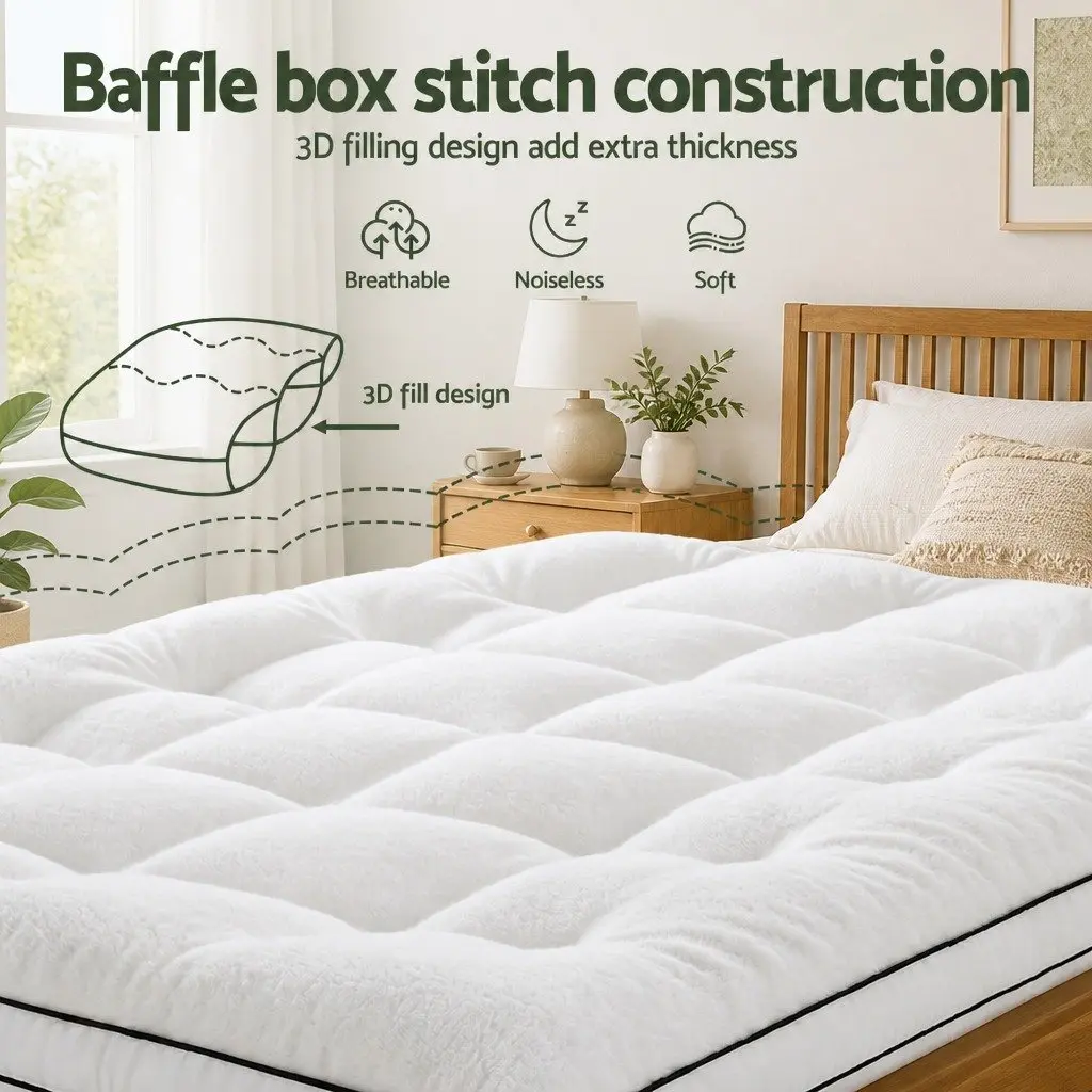 Double Mattress Topper 5cm Pillowtop Coral Fleece Hollow Fiber