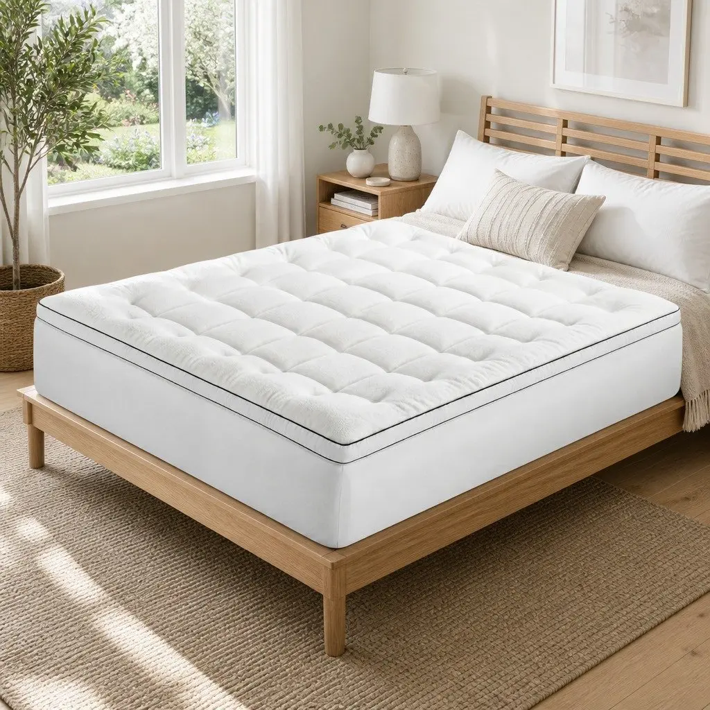 King Mattress Topper 5cm Pillowtop Coral Fleece Fitted Elastic Skirt Support