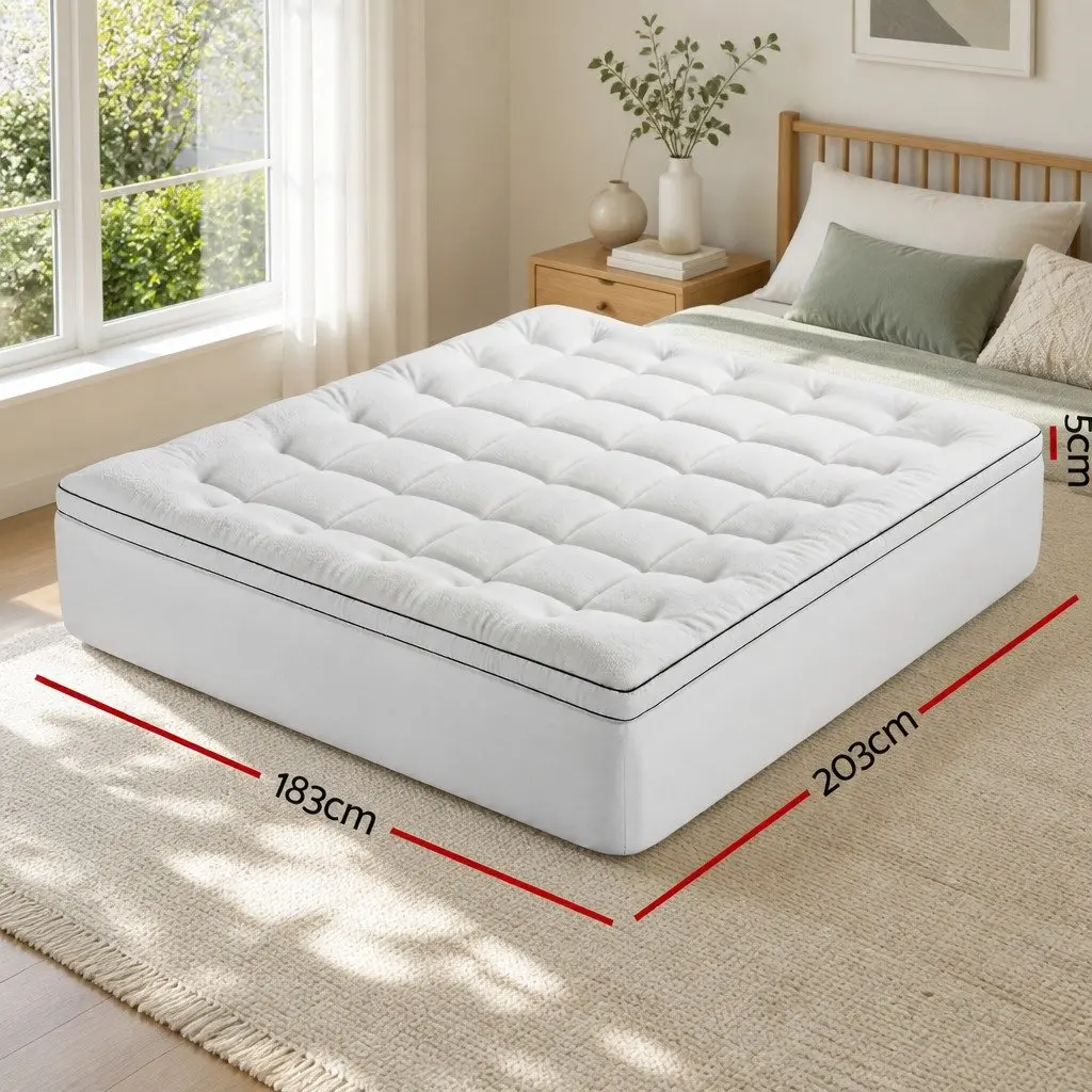 King Mattress Topper 5cm Pillowtop Coral Fleece Fitted Elastic Skirt Support
