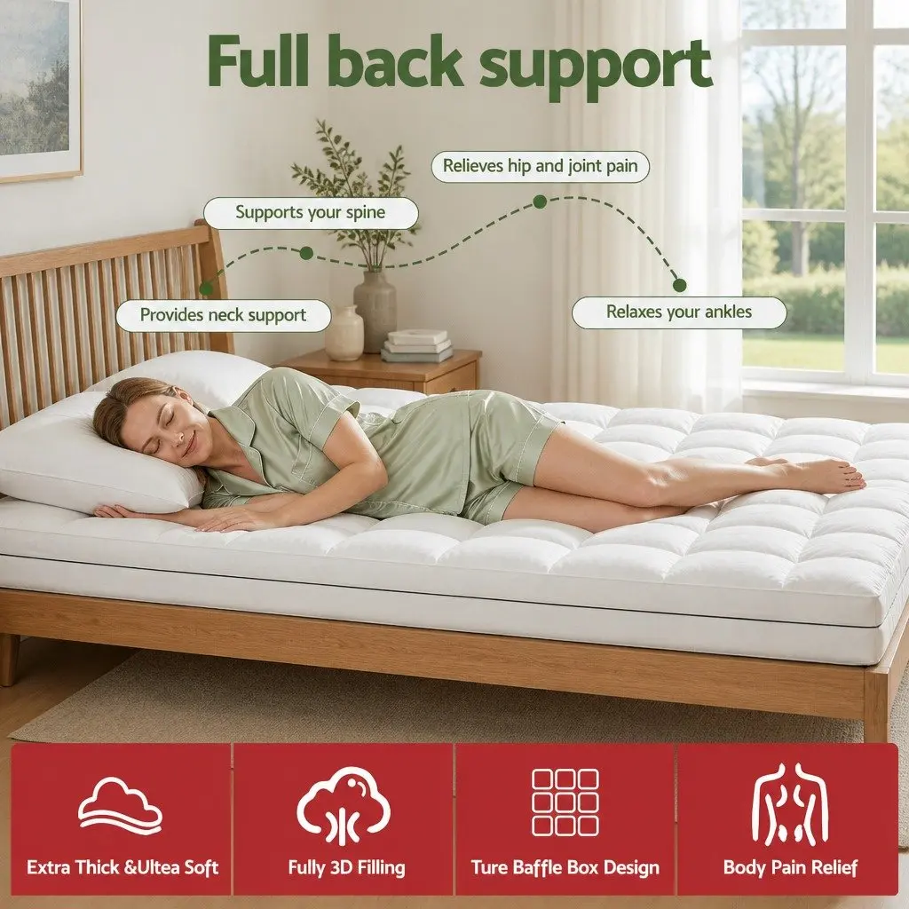 King Mattress Topper 5cm Pillowtop Coral Fleece Fitted Elastic Skirt Support