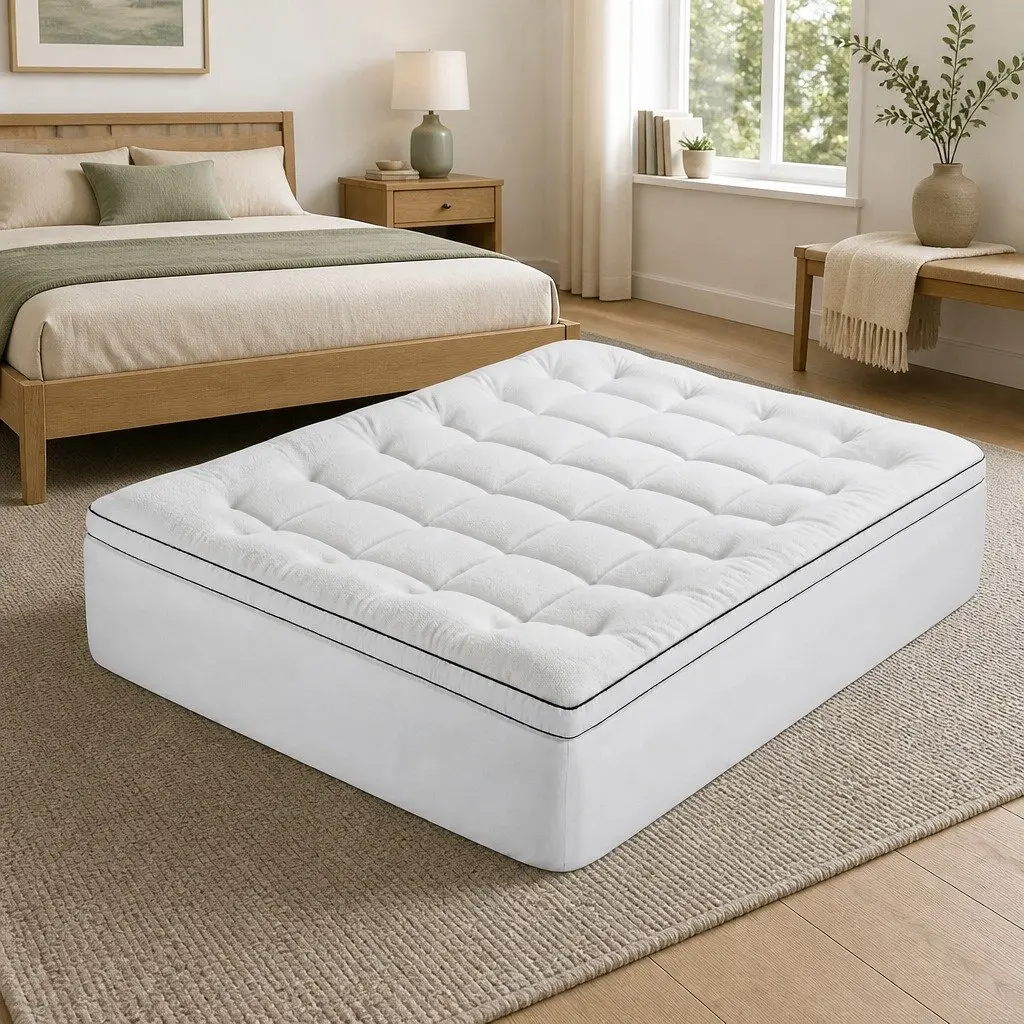 Queen Mattress Topper 5cm Pillowtop Coral Fleece Fitted Baffle Box Stitch