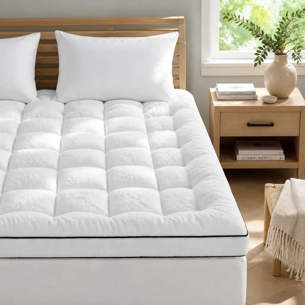 Queen Mattress Topper 5cm Pillowtop Coral Fleece Fitted Baffle Box Stitch