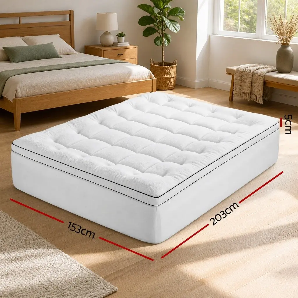 Queen Mattress Topper 5cm Pillowtop Coral Fleece Fitted Baffle Box Stitch