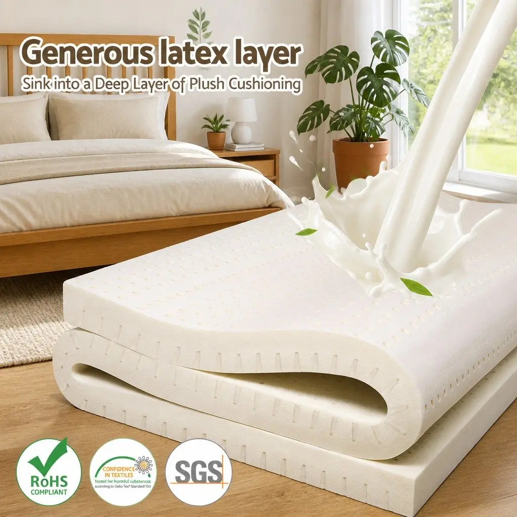 Latex Mattress Topper 7-Zone Pressure Relief Double 7.5cm Breathable Cooling