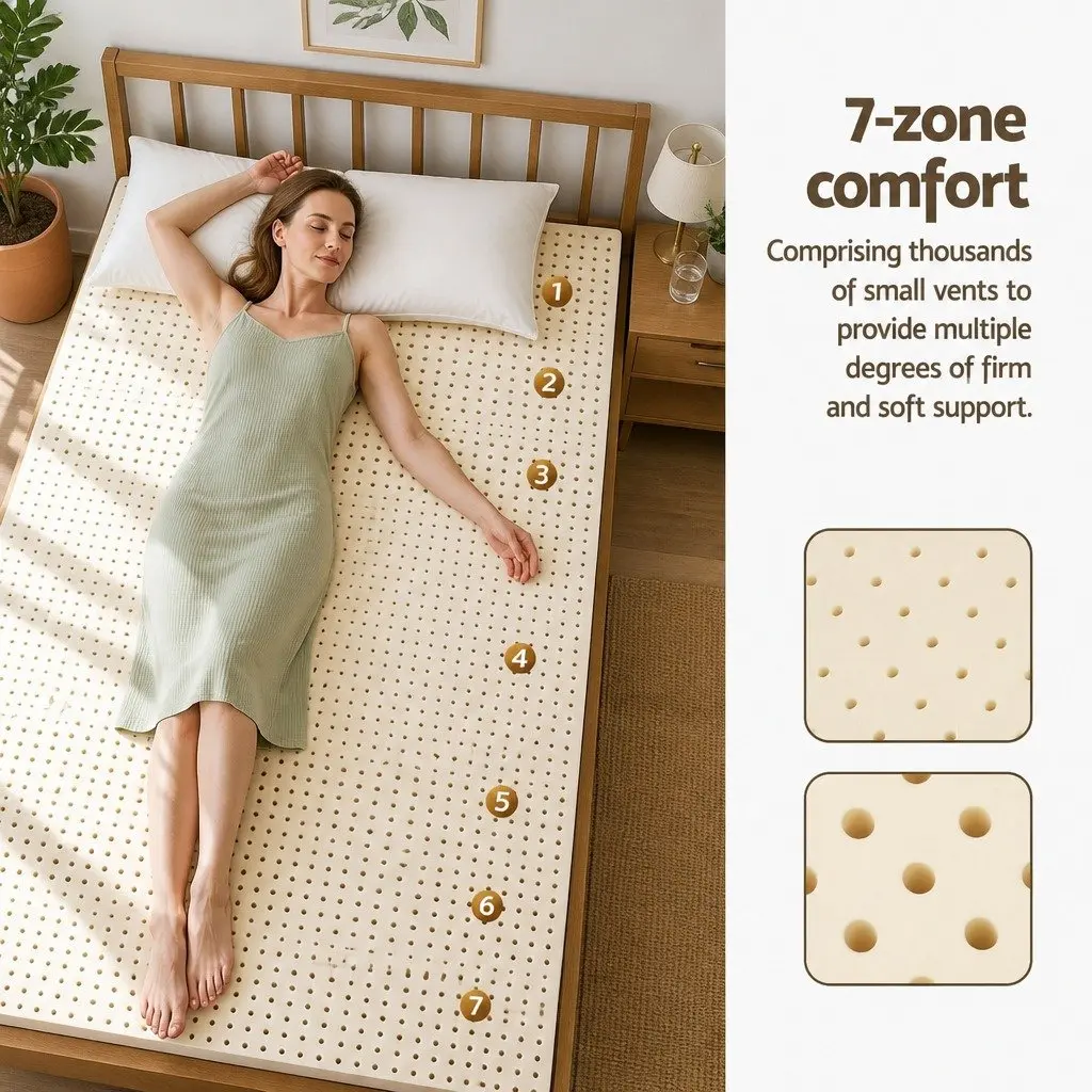 Latex Mattress Topper 7-Zone Pressure Relief Double 7.5cm Breathable Cooling