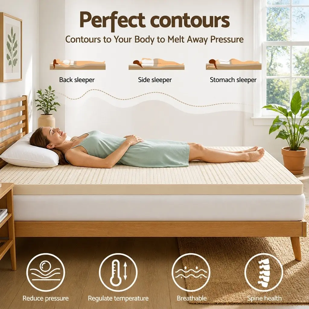 Latex Mattress Topper 7-Zone Pressure Relief Double 7.5cm Breathable Cooling