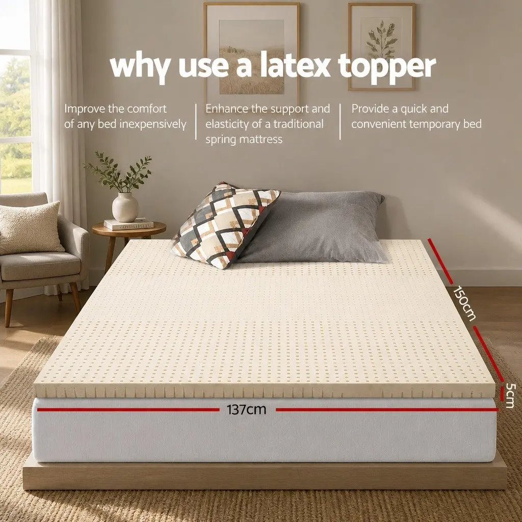 Latex Mattress Topper 5cm Thick 7 Zone Cooling Double Bed Pad