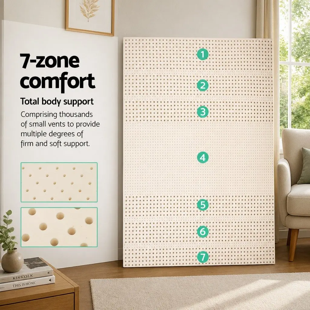 Latex Mattress Topper 5cm Thick 7 Zone Cooling Double Bed Pad