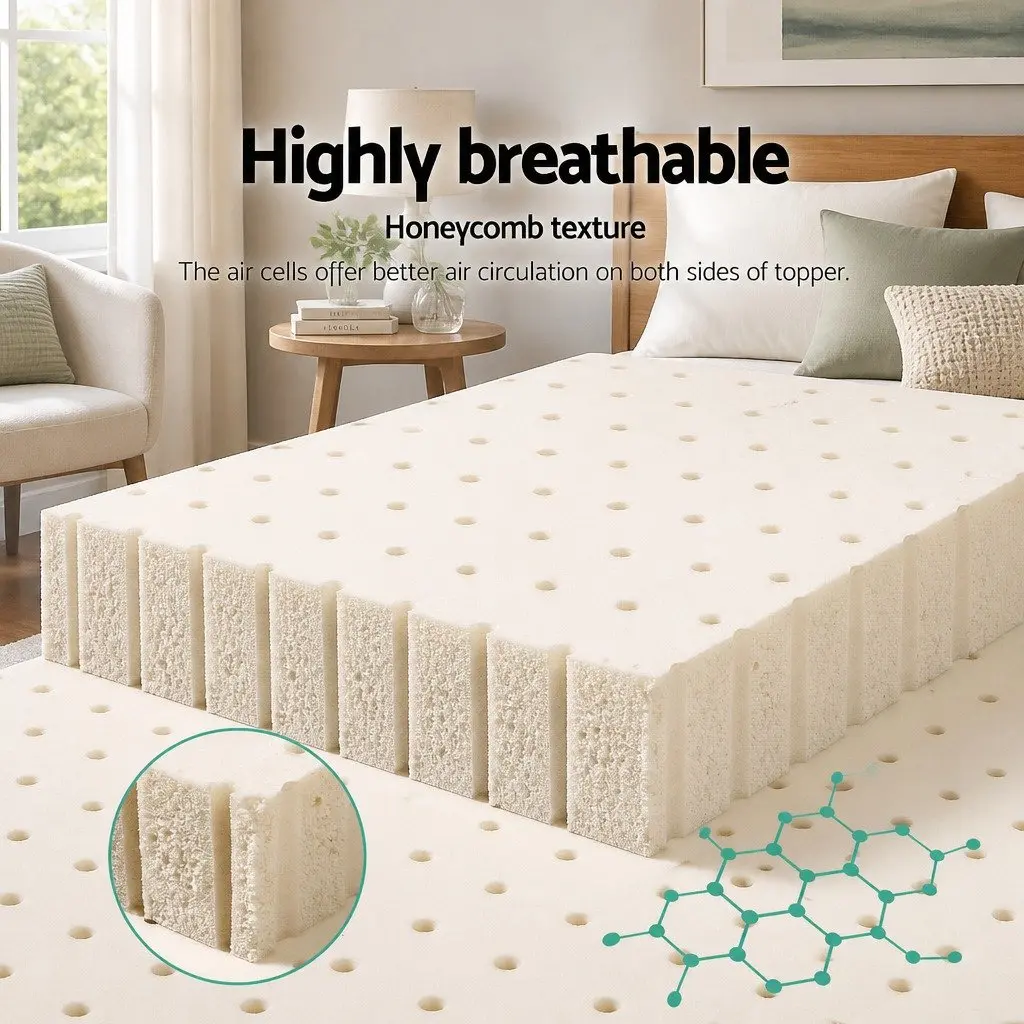 Latex Mattress Topper 5cm Thick 7 Zone Cooling Double Bed Pad