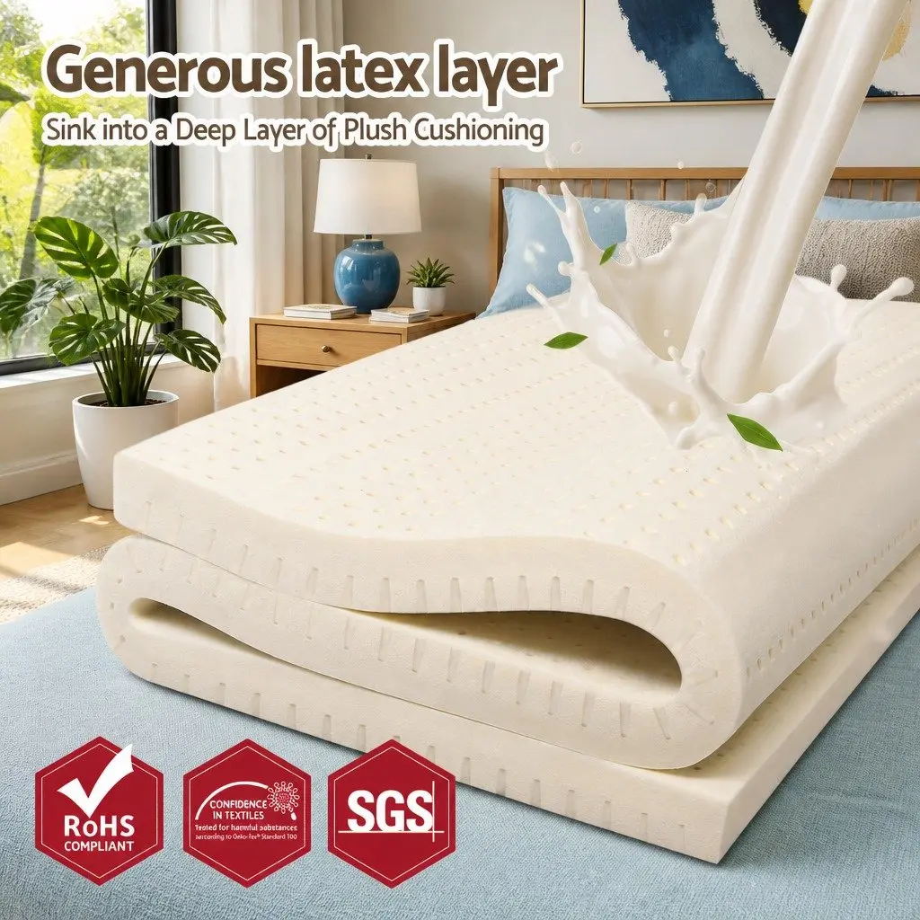 King Latex Mattress Topper 7.5cm Thick 7-Zone Pressure Relief Bed Pad Washable