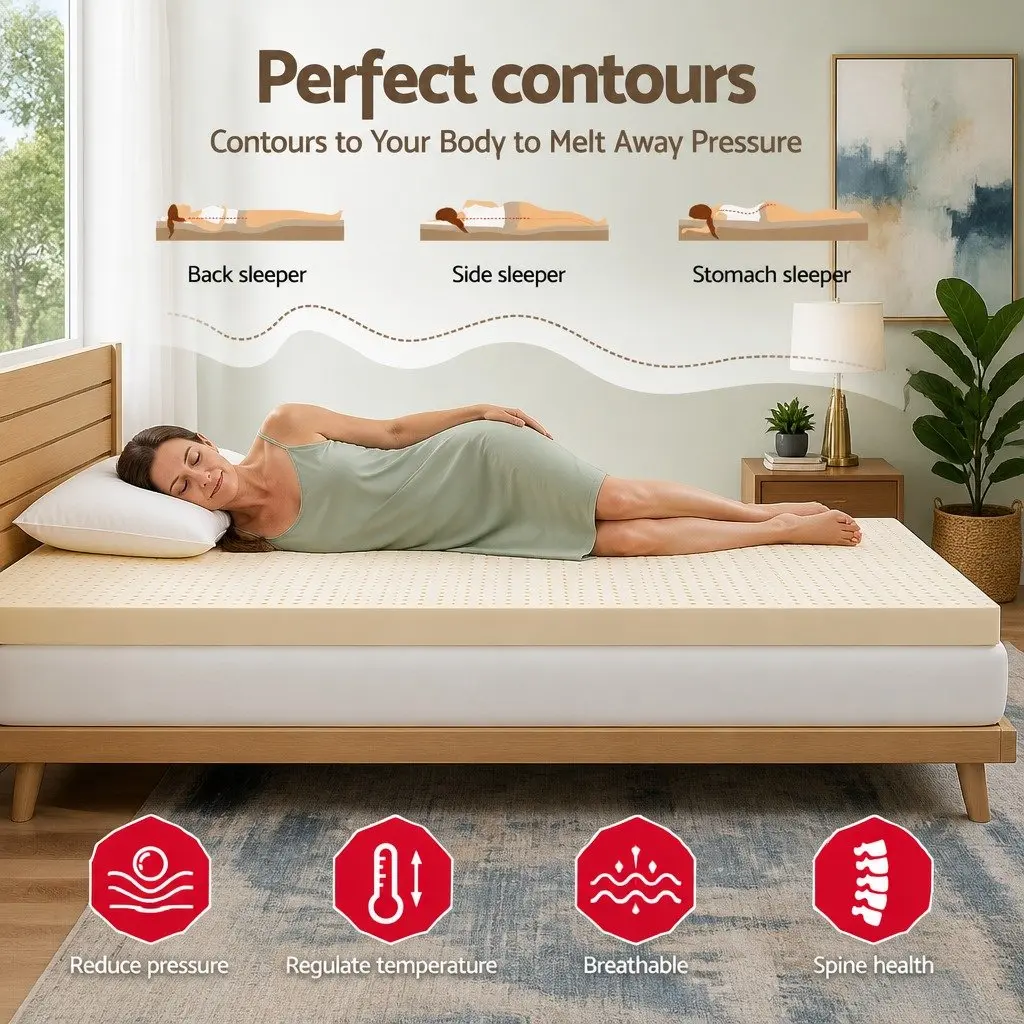 King Latex Mattress Topper 7.5cm Thick 7-Zone Pressure Relief Bed Pad Washable