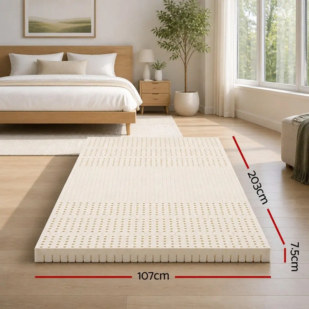 Latex Mattress Topper 7.5cm Thick 7-Zone Support King Single Size