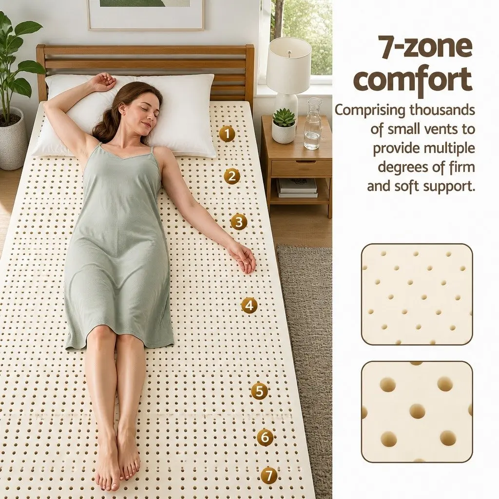 Latex Mattress Topper 7.5cm Thick 7-Zone Support King Single Size