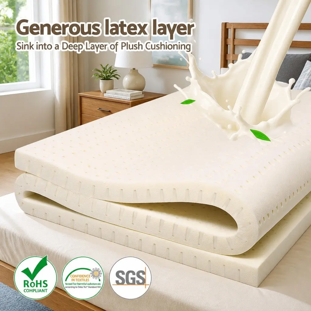 Latex Mattress Topper 7 Zone King Single Cooling Pad Foldable Washable Cover
