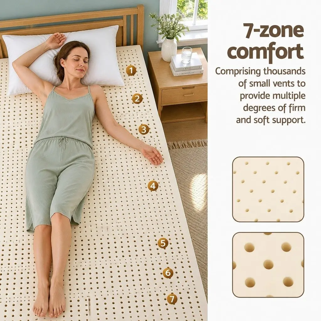 Latex Mattress Topper 7 Zone King Single Cooling Pad Foldable Washable Cover