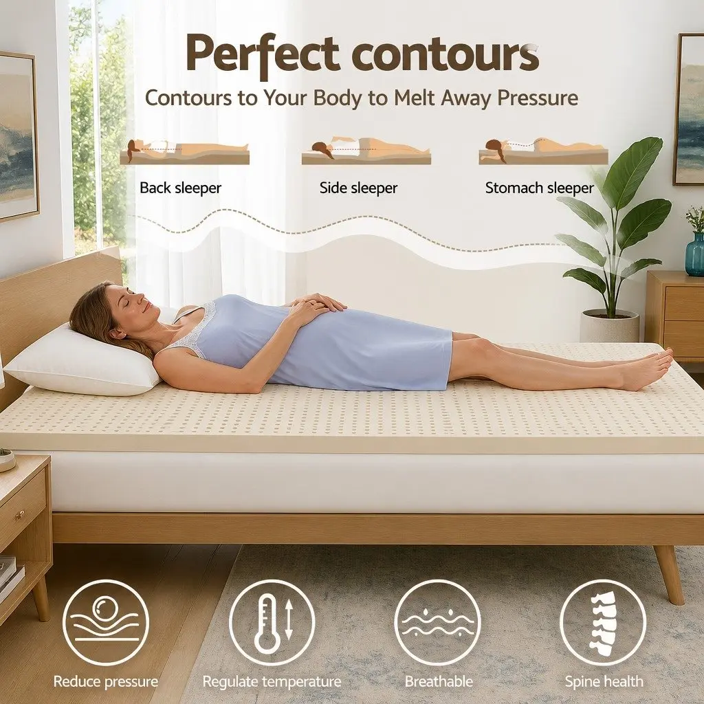 Latex Mattress Topper 7 Zone King Single Cooling Pad Foldable Washable Cover