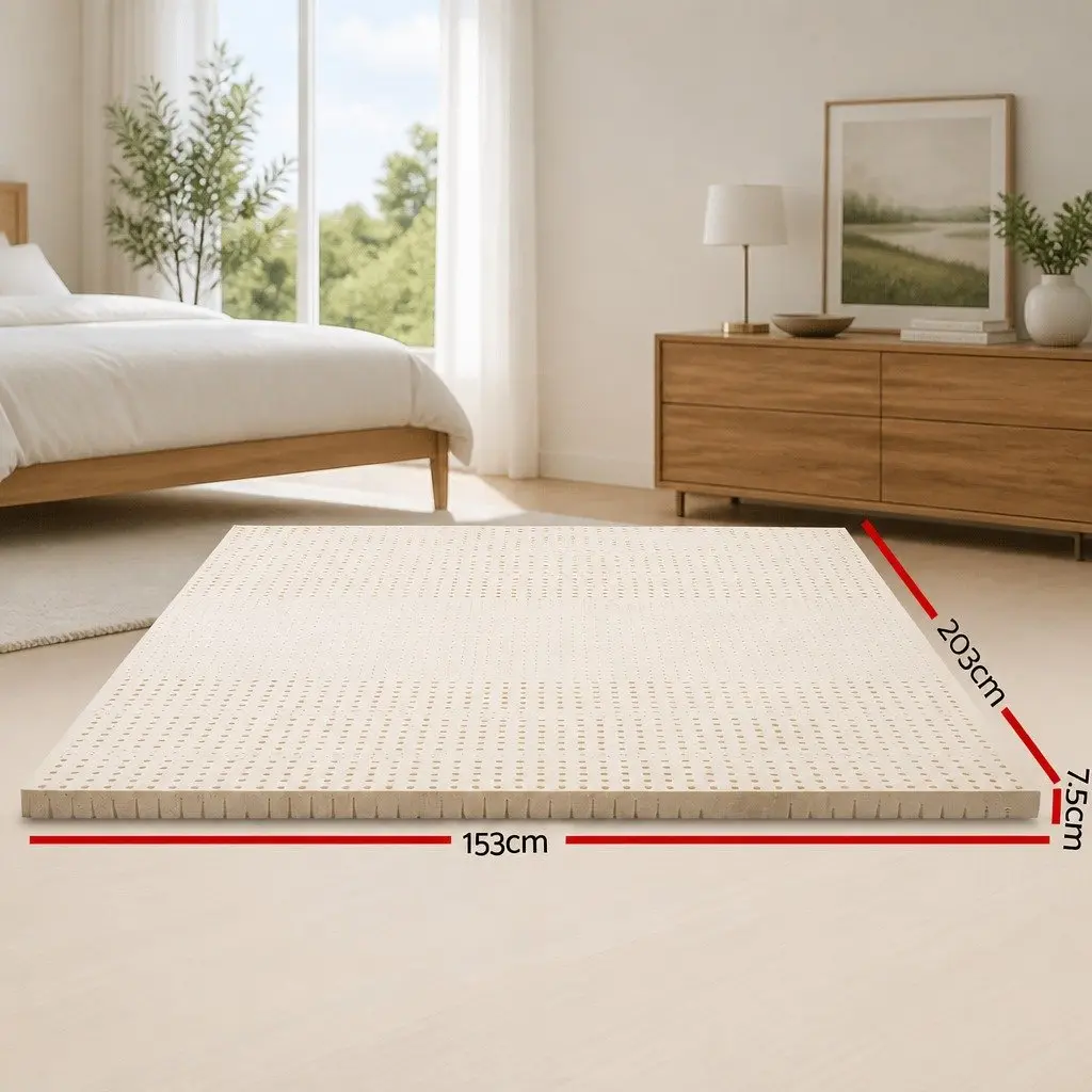 Latex Mattress Topper 7.5cm Queen Breathable Honeycomb 7-Zone Pressure Relief