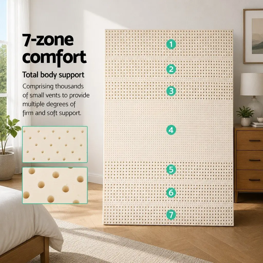 Latex Mattress Topper 7.5cm Queen Breathable Honeycomb 7-Zone Pressure Relief