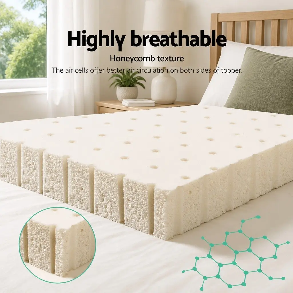 Latex Mattress Topper 7.5cm Queen Breathable Honeycomb 7-Zone Pressure Relief