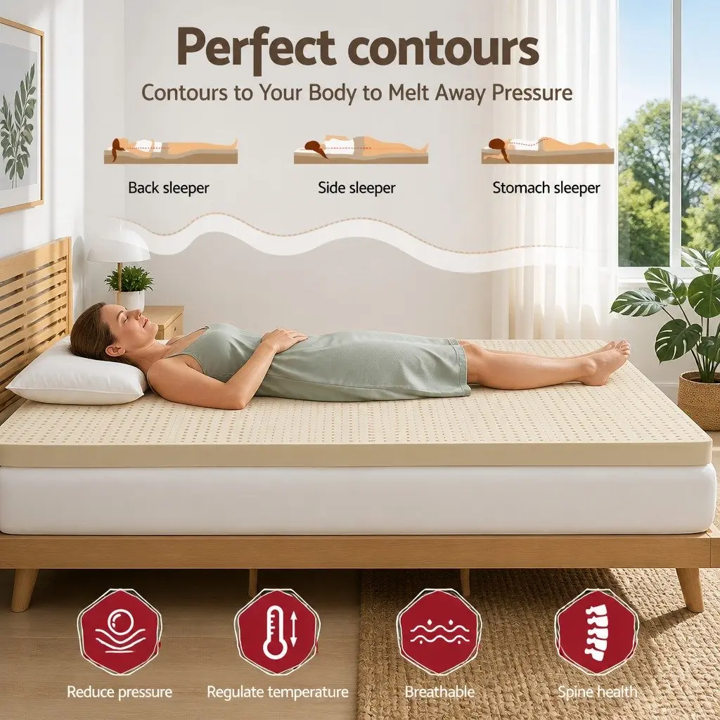 Latex Mattress Topper 7.5cm Thick 7-Zone Support Single Bed