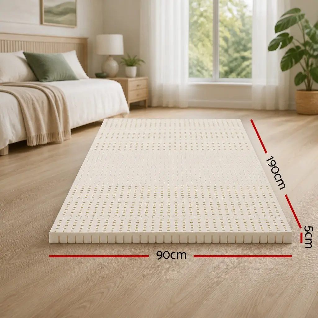 Latex Mattress Topper 5cm Single Bed Pad 7 Zone Cooling Foldable Washable