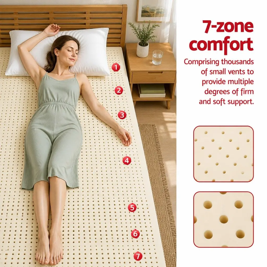 Latex Mattress Topper 5cm Single Bed Pad 7 Zone Cooling Foldable Washable