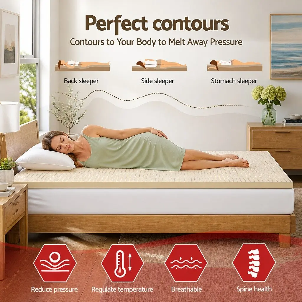 Latex Mattress Topper 5cm Single Bed Pad 7 Zone Cooling Foldable Washable