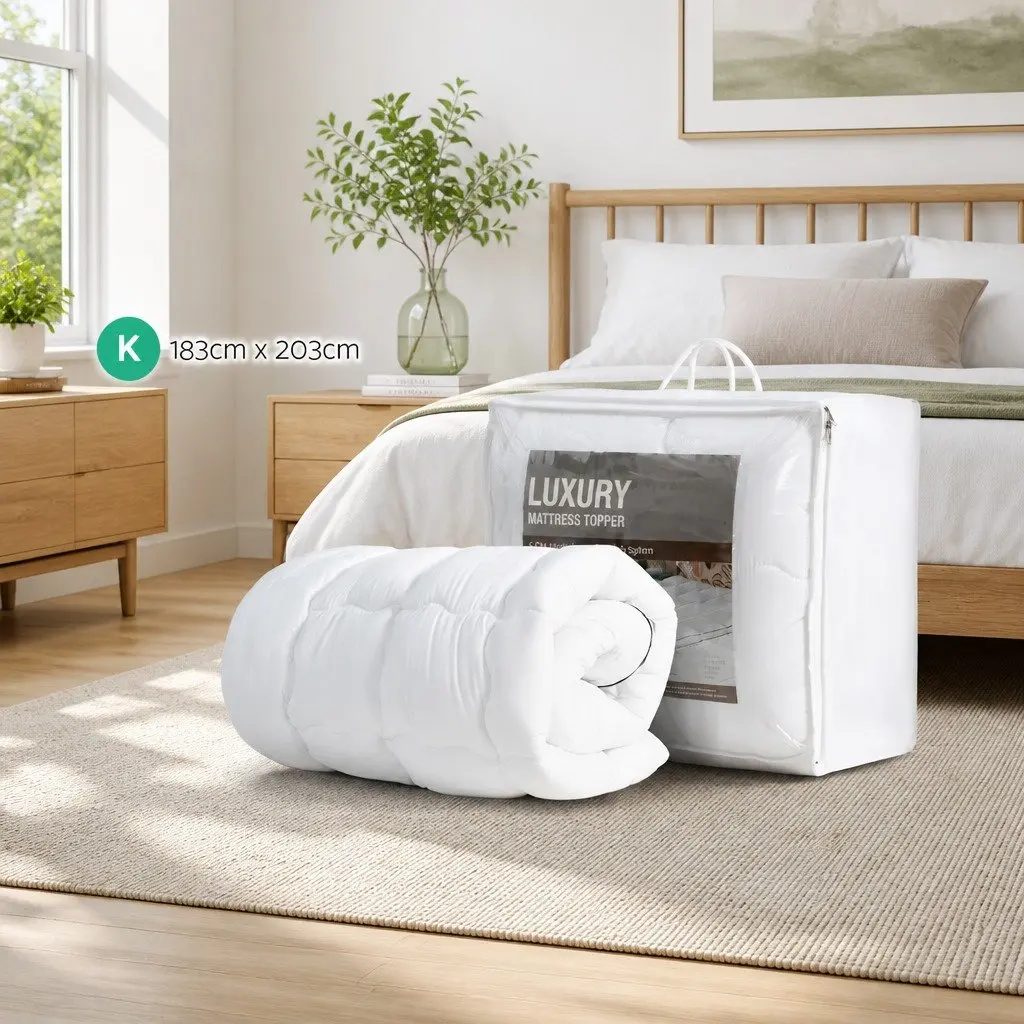 King Mattress Topper 5cm Pillowtop Microfibre Breathable Machine Washable