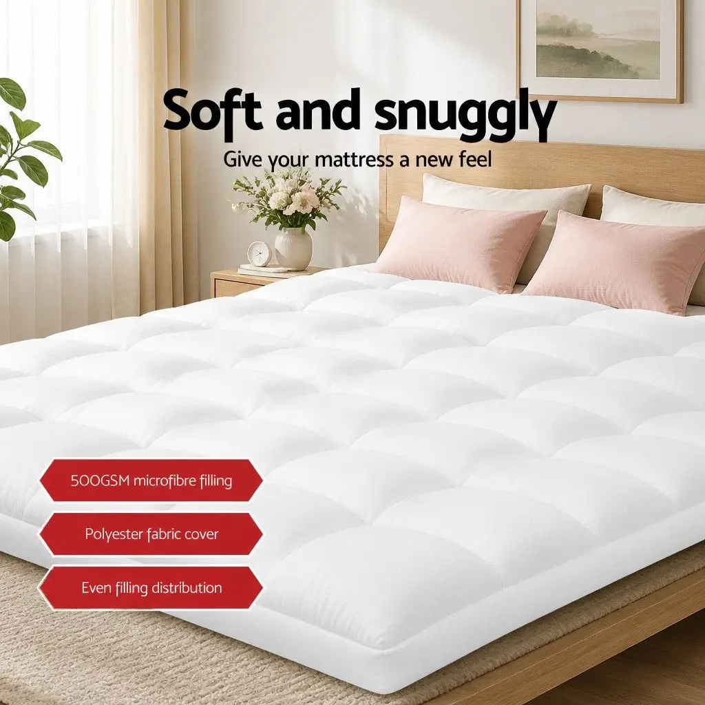 King Mattress Topper 5cm Pillowtop Microfibre Breathable Machine Washable