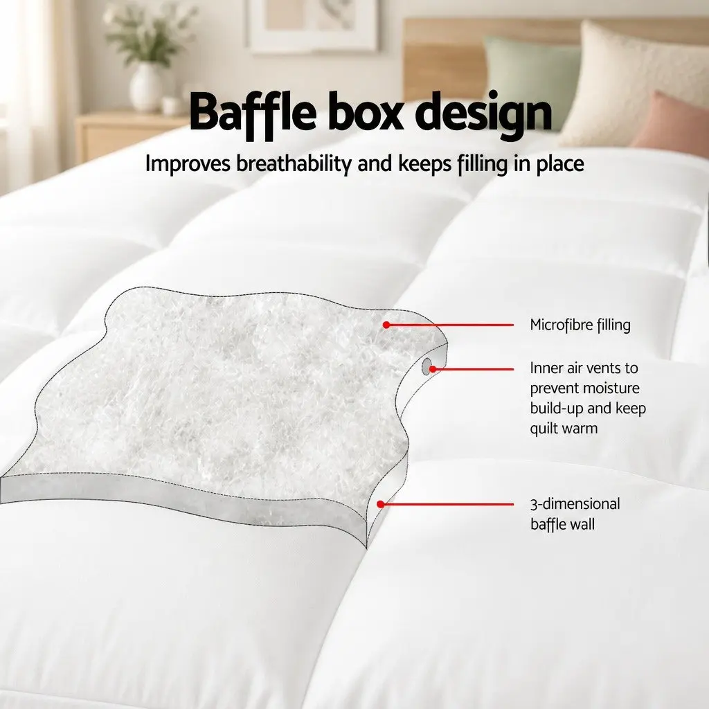 King Mattress Topper 5cm Pillowtop Microfibre Breathable Machine Washable