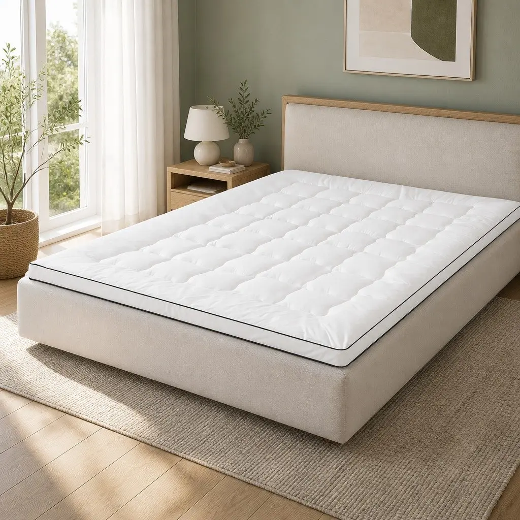 Mattress Topper Pillowtop Microfibre 5cm Queen Size Breathable Machine Washable