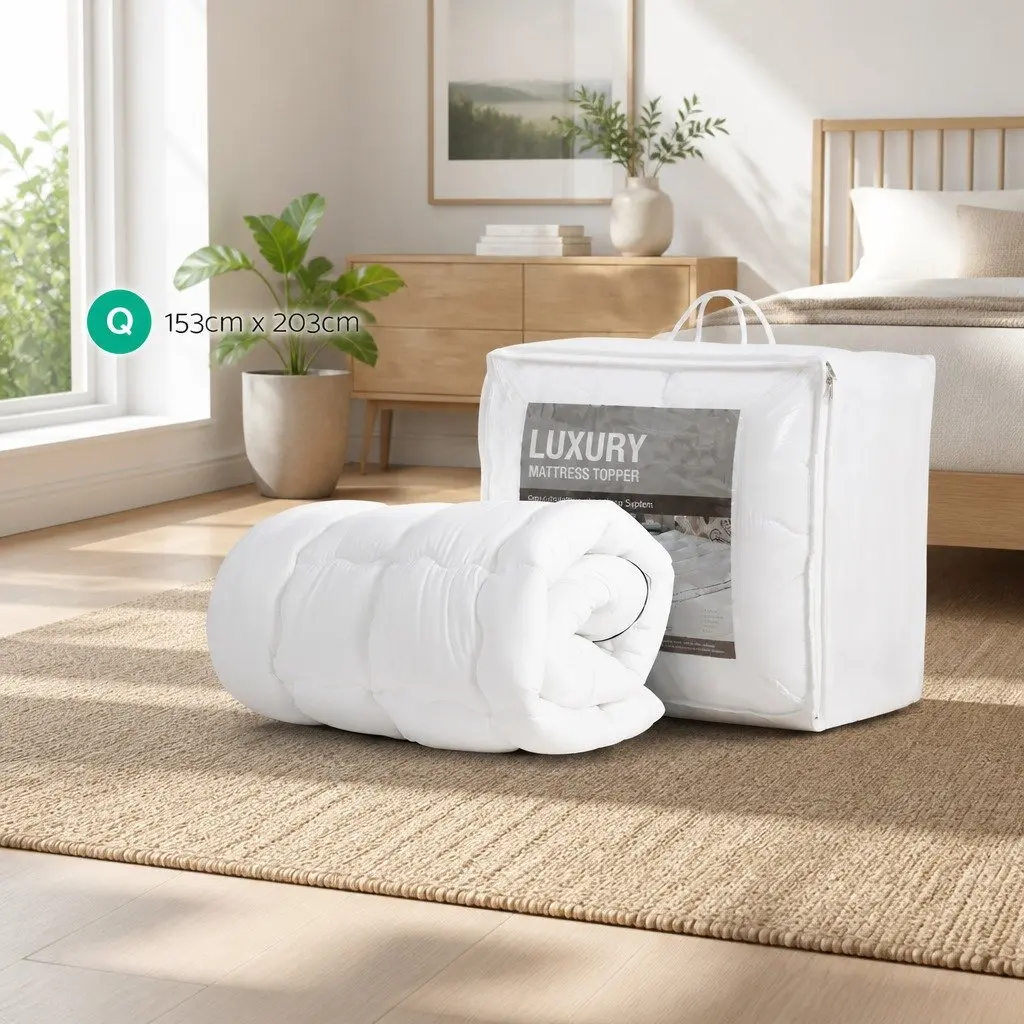 Mattress Topper Pillowtop Microfibre 5cm Queen Size Breathable Machine Washable