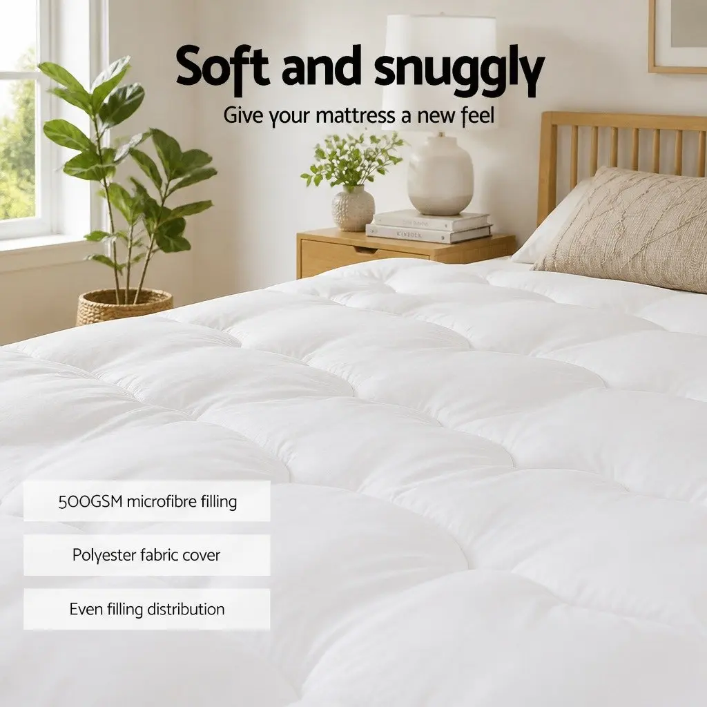 Mattress Topper Pillowtop Microfibre 5cm Queen Size Breathable Machine Washable