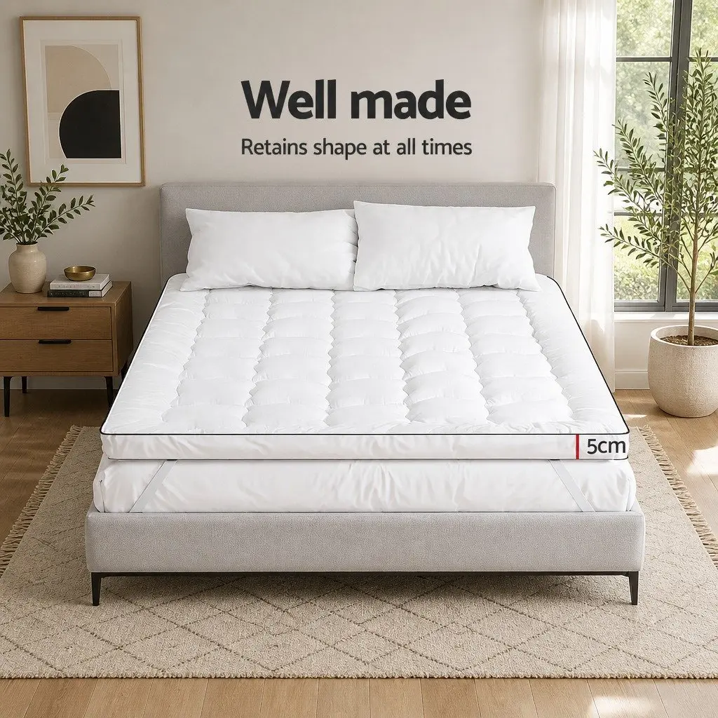 Mattress Topper Pillowtop Microfibre 5cm Queen Size Breathable Machine Washable