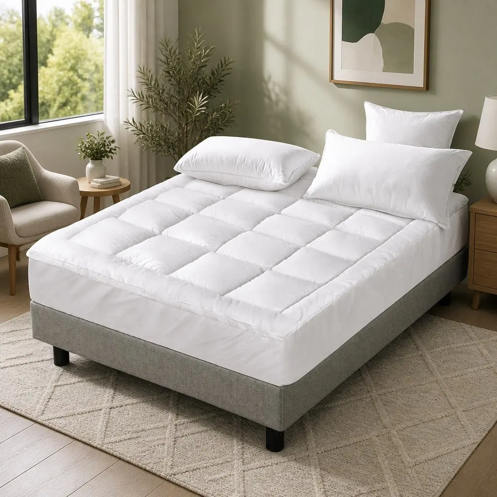 Pillowtop Mattress Topper 5cm Thick Double Bed Pad Microfibre Filling Fitted