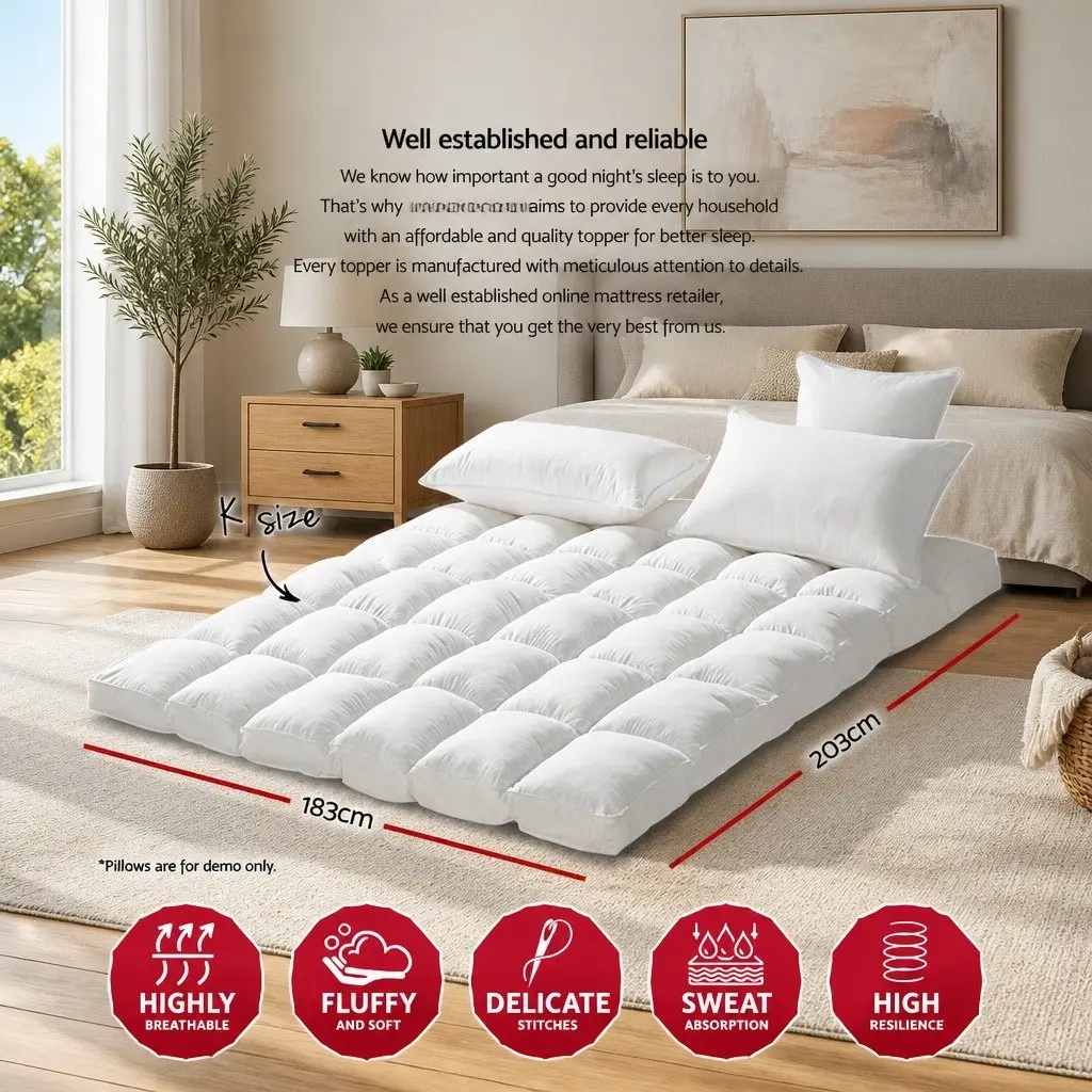 Pillowtop Mattress Topper King 5cm Thick Microfibre Filling 45cm Deep Pocket