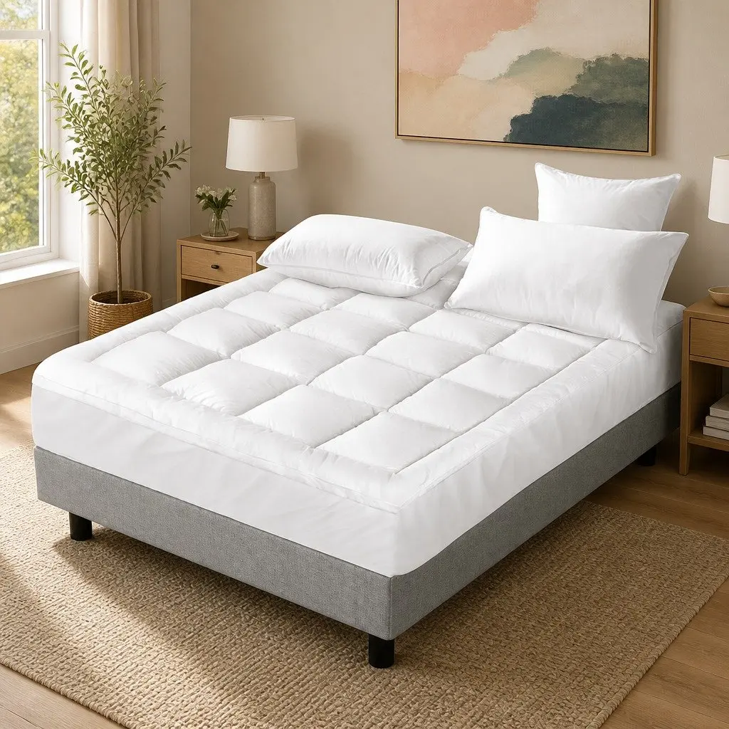 Pillowtop Mattress Topper King 5cm Thick Microfibre Filling 45cm Deep Pocket