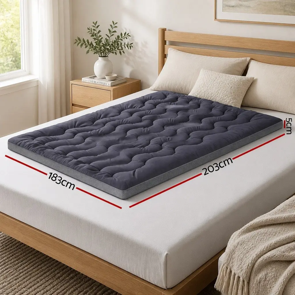 King Mattress Topper 5cm Pillowtop Bamboo Polyester Fibre Breathable