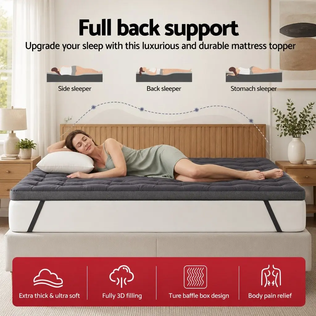 King Mattress Topper 5cm Pillowtop Bamboo Polyester Fibre Breathable