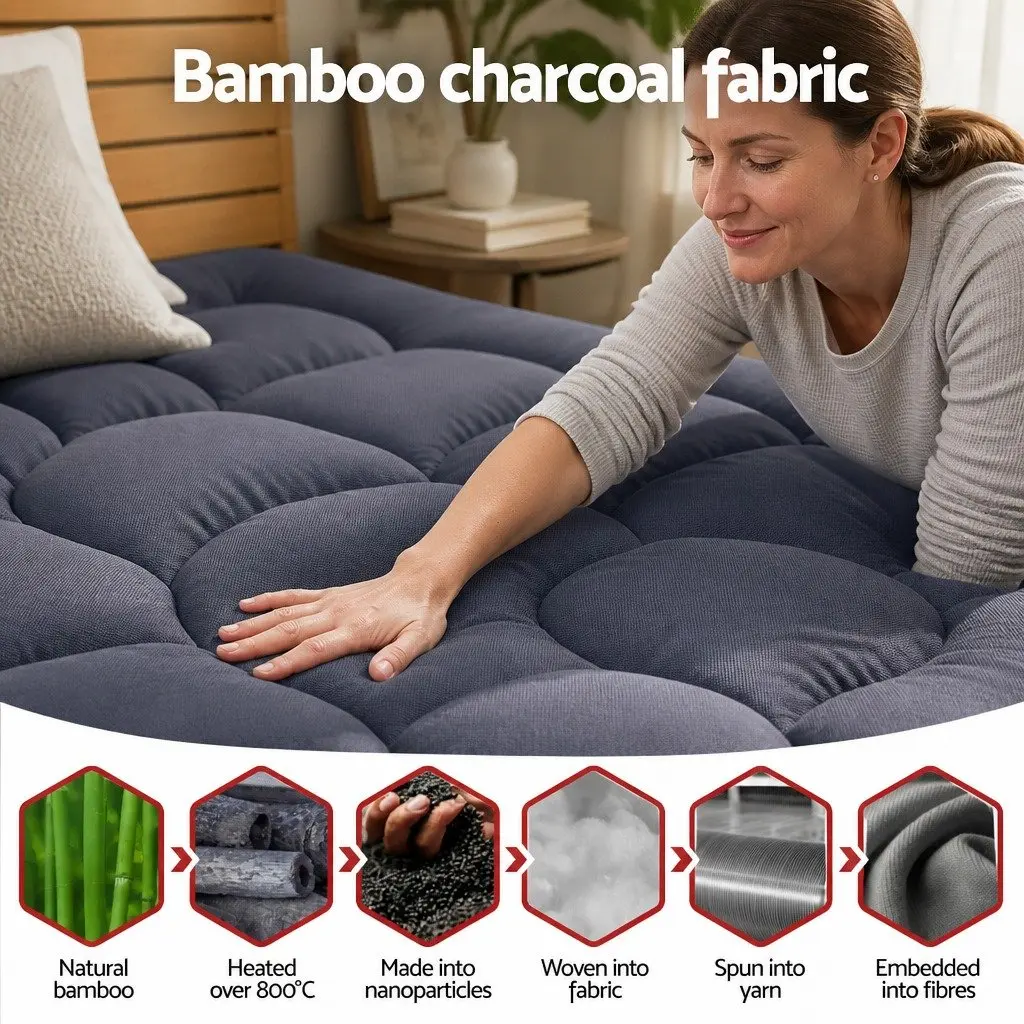 King Mattress Topper 5cm Pillowtop Bamboo Polyester Fibre Breathable