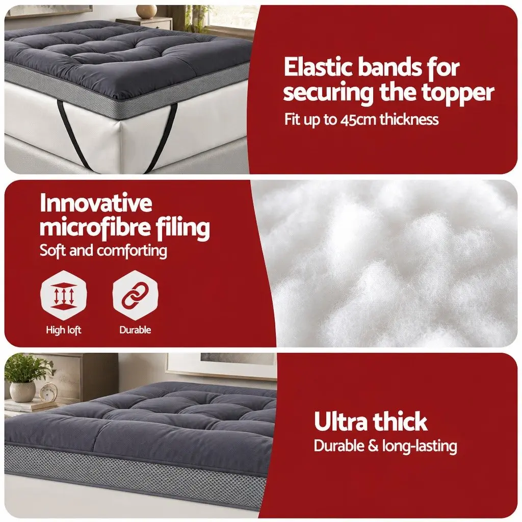 King Mattress Topper 5cm Pillowtop Bamboo Polyester Fibre Breathable