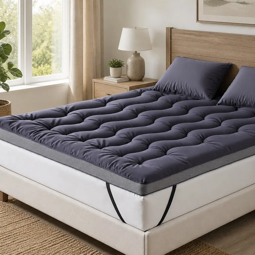 Queen Mattress Topper 5cm Pillowtop Bamboo Polyester Blend Washable