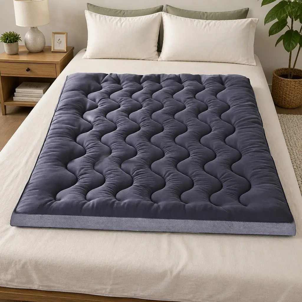 Queen Mattress Topper 5cm Pillowtop Bamboo Polyester Blend Washable