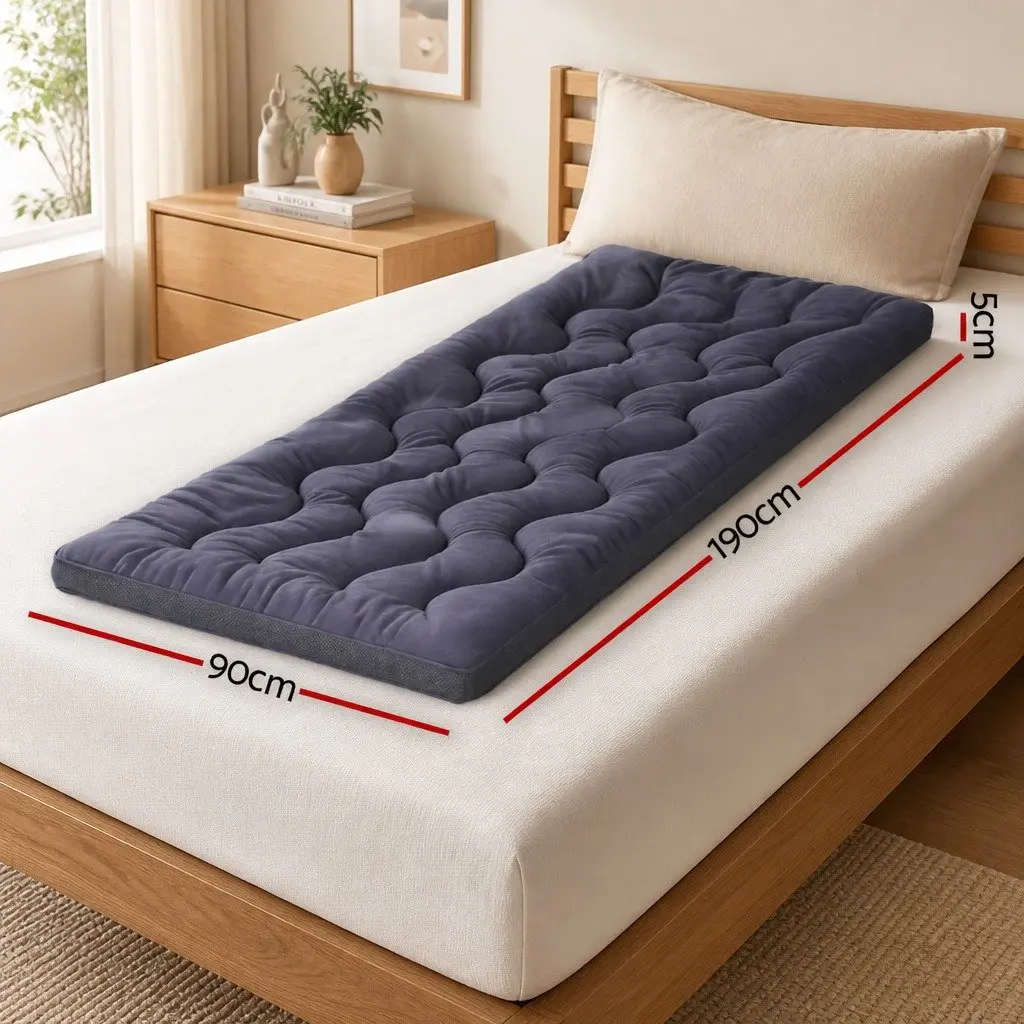 Mattress Topper Pillowtop 5cm Single Bed Breathable Washable Grey