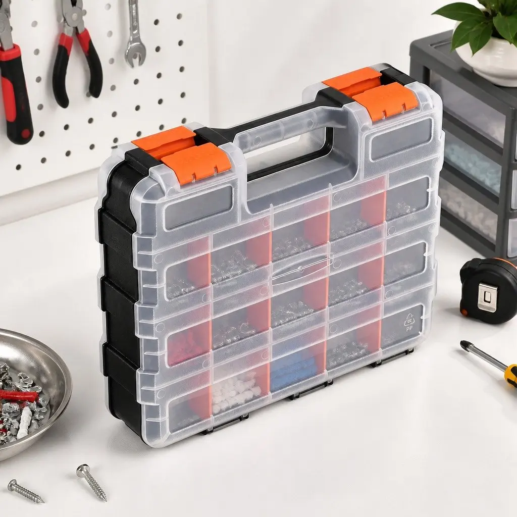 Double Sided Tool Box Organizer 34 Compartment Small Parts Storage