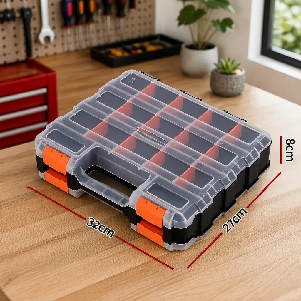Double Sided Tool Box Organizer 34 Compartment Small Parts Storage