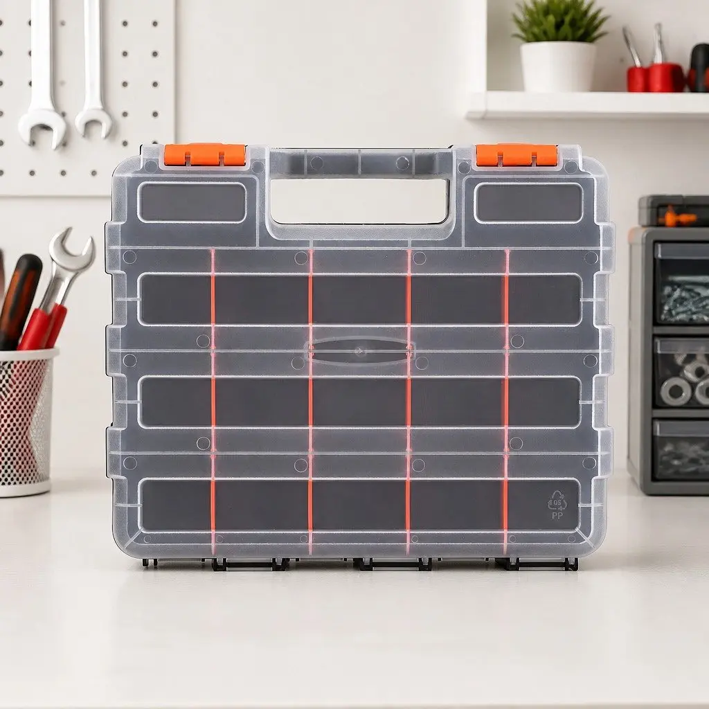 Double Sided Tool Box Organizer 34 Compartment Small Parts Storage