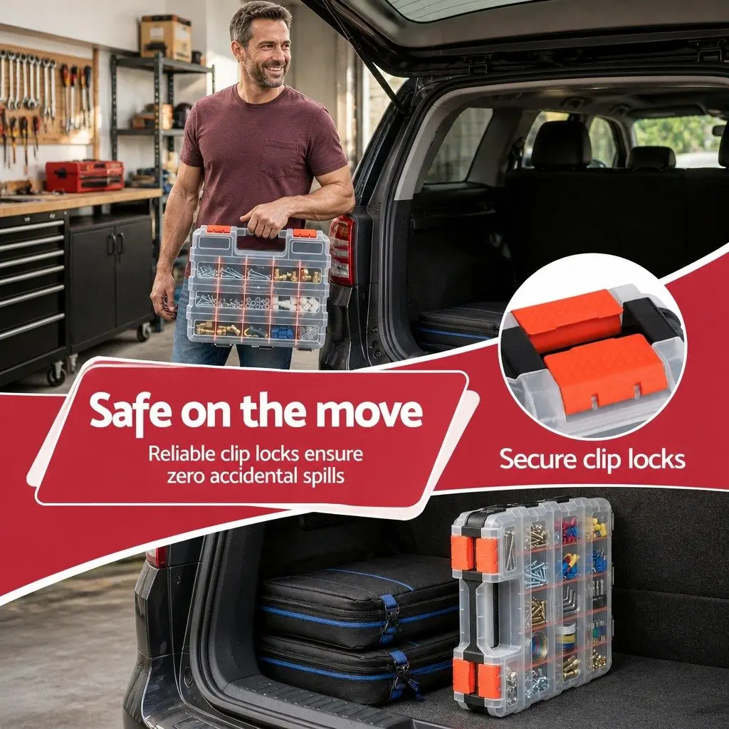 Double Sided Tool Box Organizer 34 Compartment Small Parts Storage