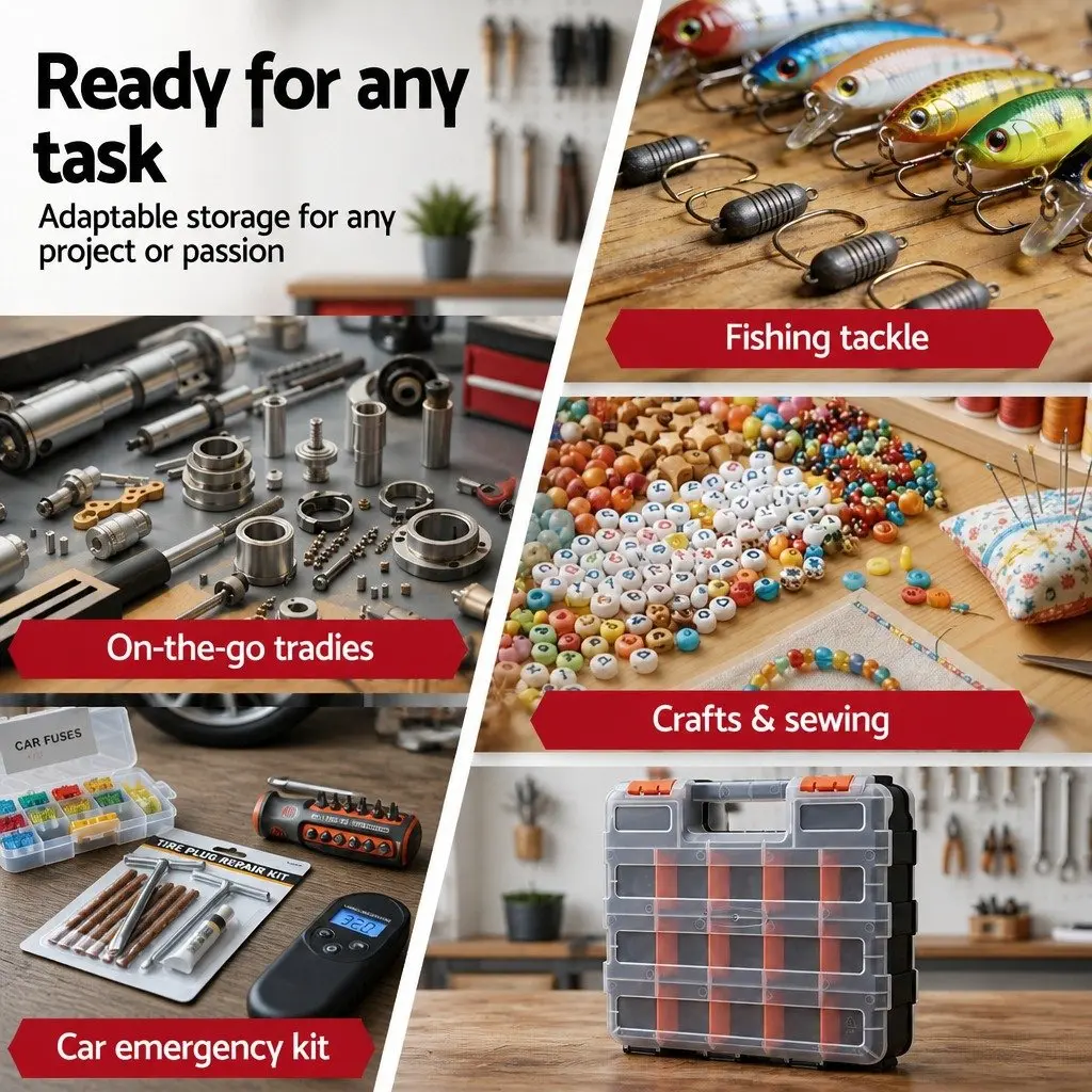 Double Sided Tool Box Organizer 34 Compartment Small Parts Storage